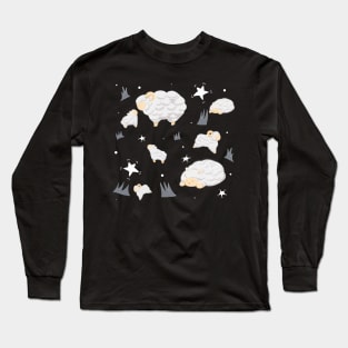 Sheeps in Blue Long Sleeve T-Shirt